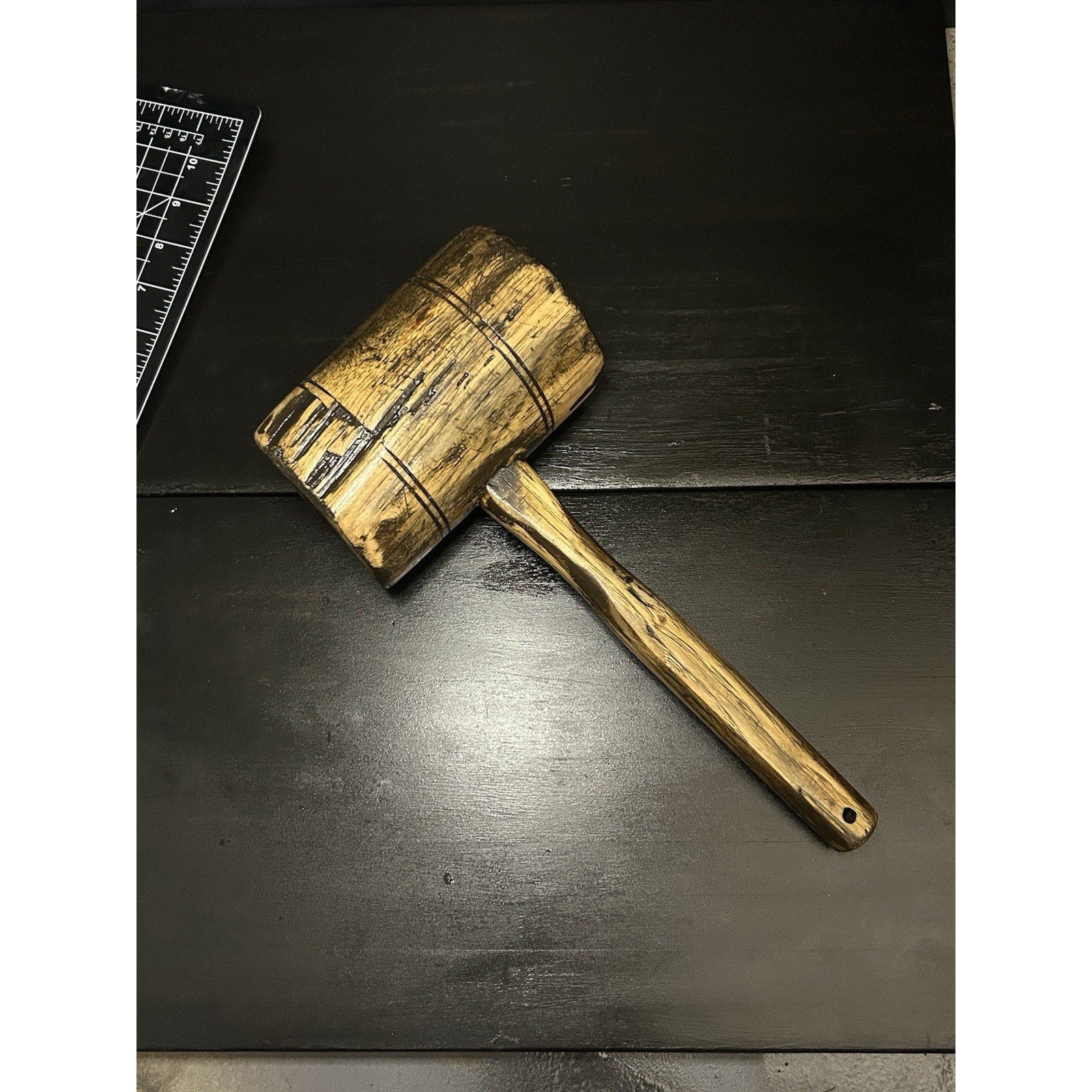 Antique early-1900s carpenter's mallet with tight original handle and solid hardwood head