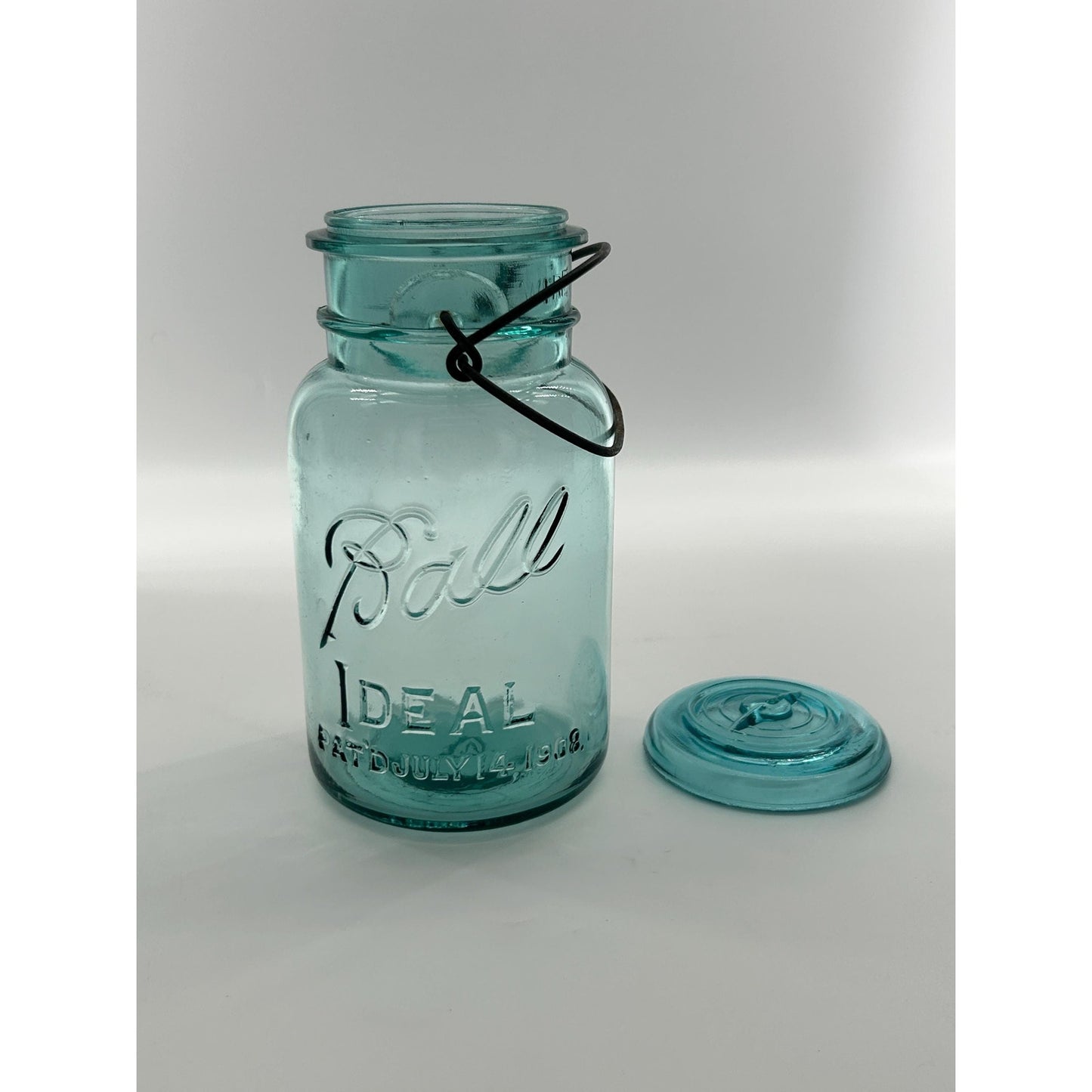 Antique Ball Ideal Aqua Blue Mason Jar Wire Bail Glass Lid Pat July 14 1908 Deep Embossed Fruit Jar Vintage Canning Jar Farmhouse Kitchen