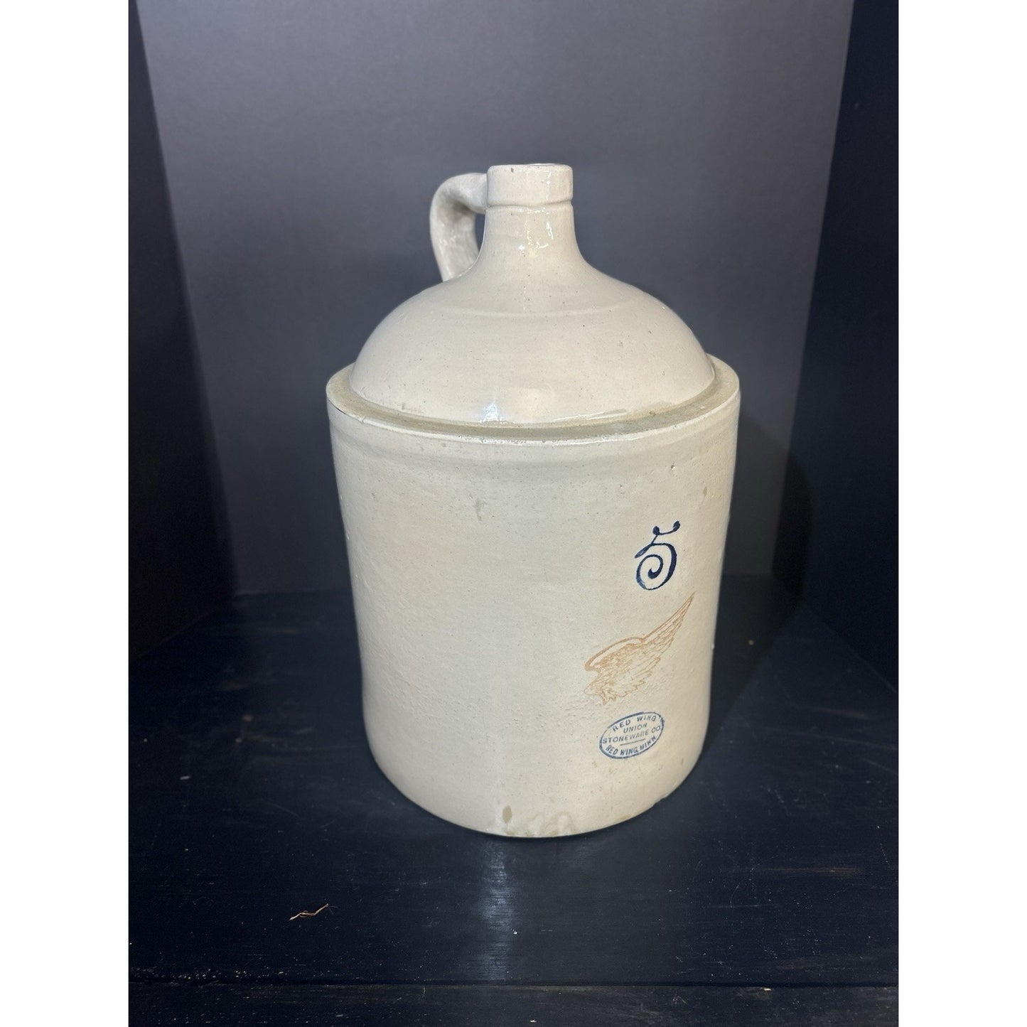 Antique 5 Gallon Redwing Stoneware Crock Shoulder Jug 4" Wing Logo