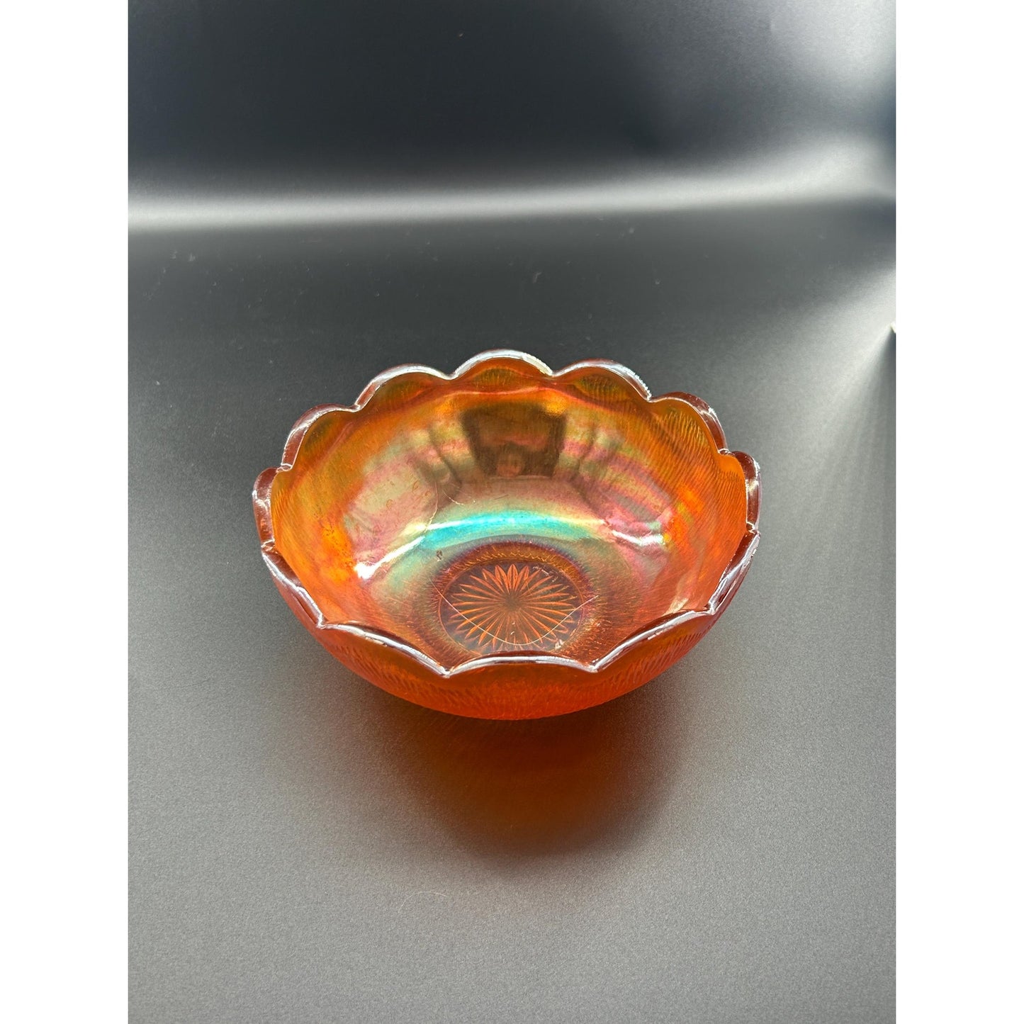 Vintage Antique Carnival Glass Bowl | Amber Marigold Iridescent Bowl | 1920s Pressed Glass