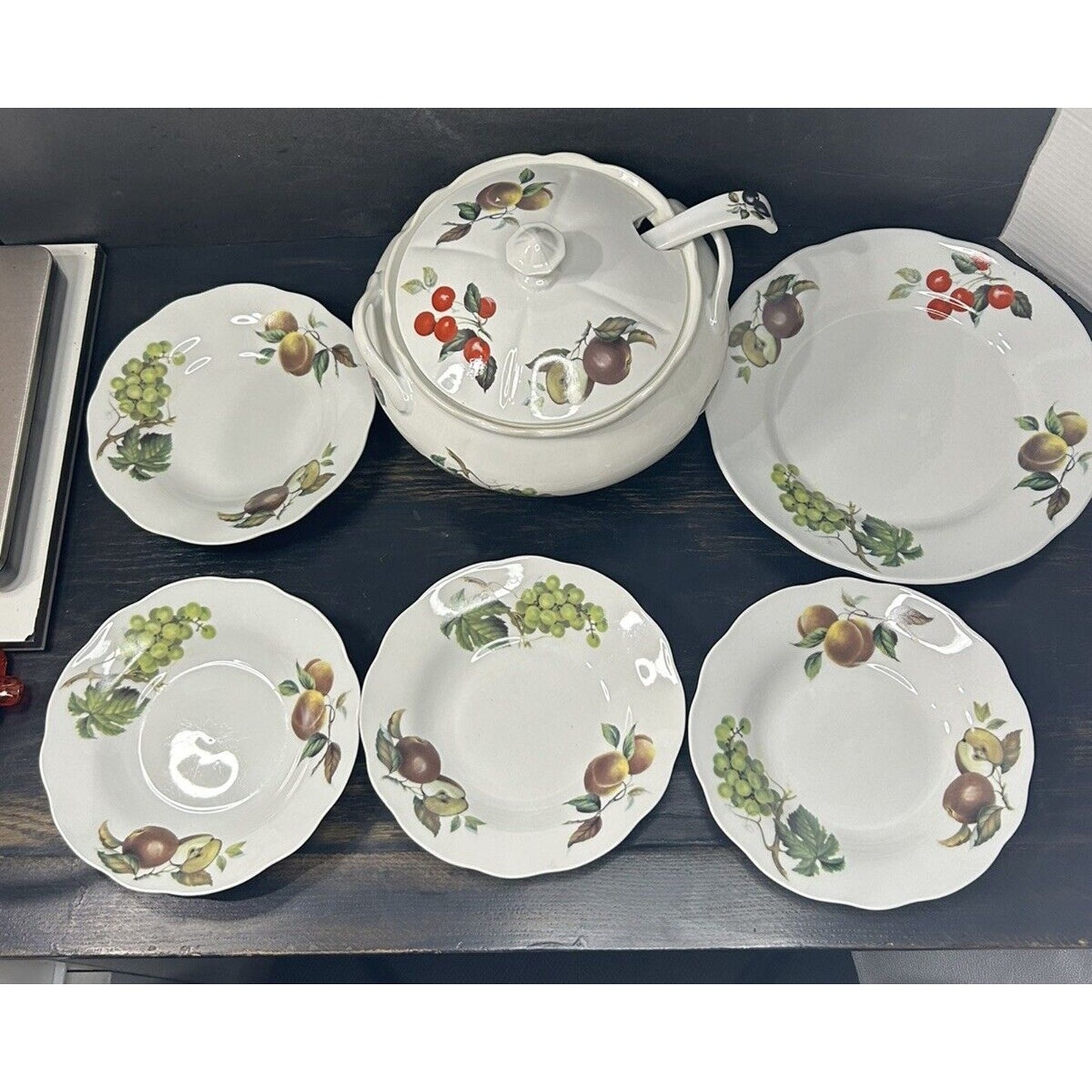 BIA International Cordon Bleu Fruit Tureen with Underplate, Ladle & 4 Soup Bowls