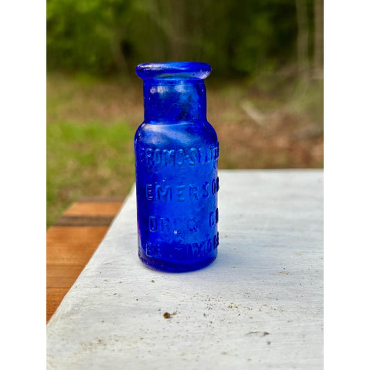 Antique Bromo-Seltzer cobalt blue medicine bottle, Emerson Drug Co Baltimore - front view