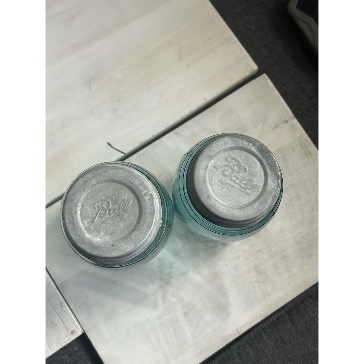 2 1920’s Vintage Ball Mason Jars – Triple L Logo – Quart – Aqua Blue – Zinc Lids