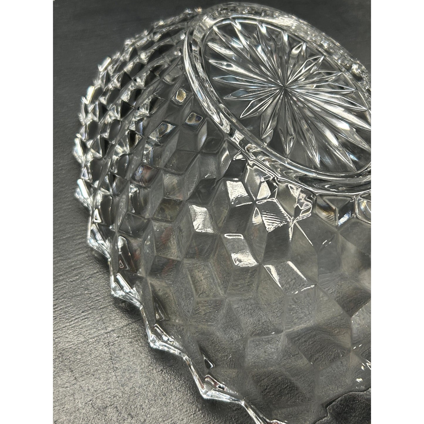 Vintage Fostoria American Clear Glass Oval Serving Bowl • Pressed Glass Cube Pattern • 9” Fruit or Salad Bowl • Elegant Tableware. Brilliant