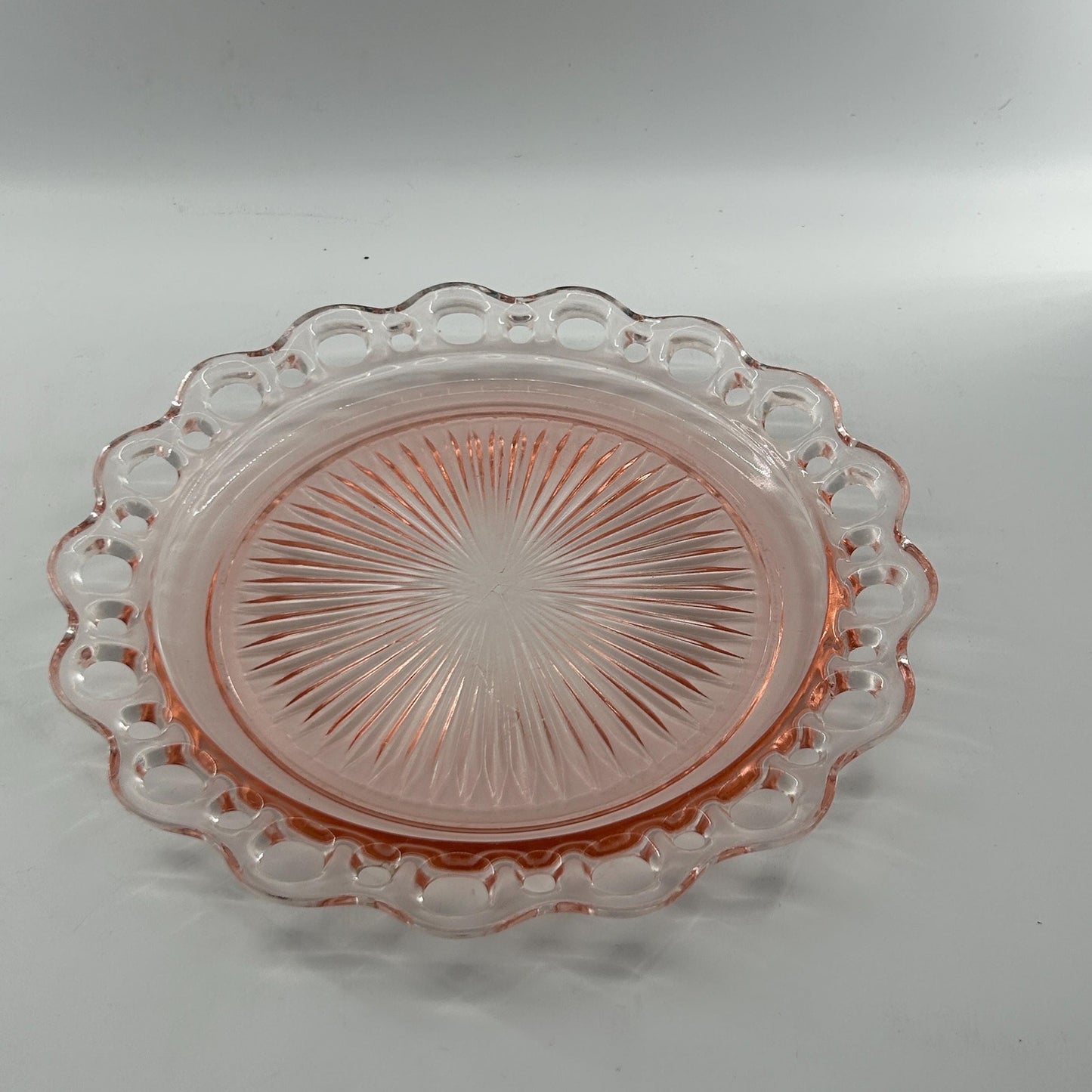 Pink Depression Glass Plate 1930s Art Deco Pressed Glass Serving Dish Scalloped Rim Vintage Collectible Glassware