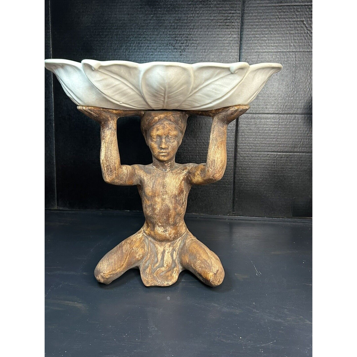 Vintage Lane & Co. 1958 Ceramic Compote — Kneeling Figure — Art Deco Folk Art — Van Nuys CA — Second Example