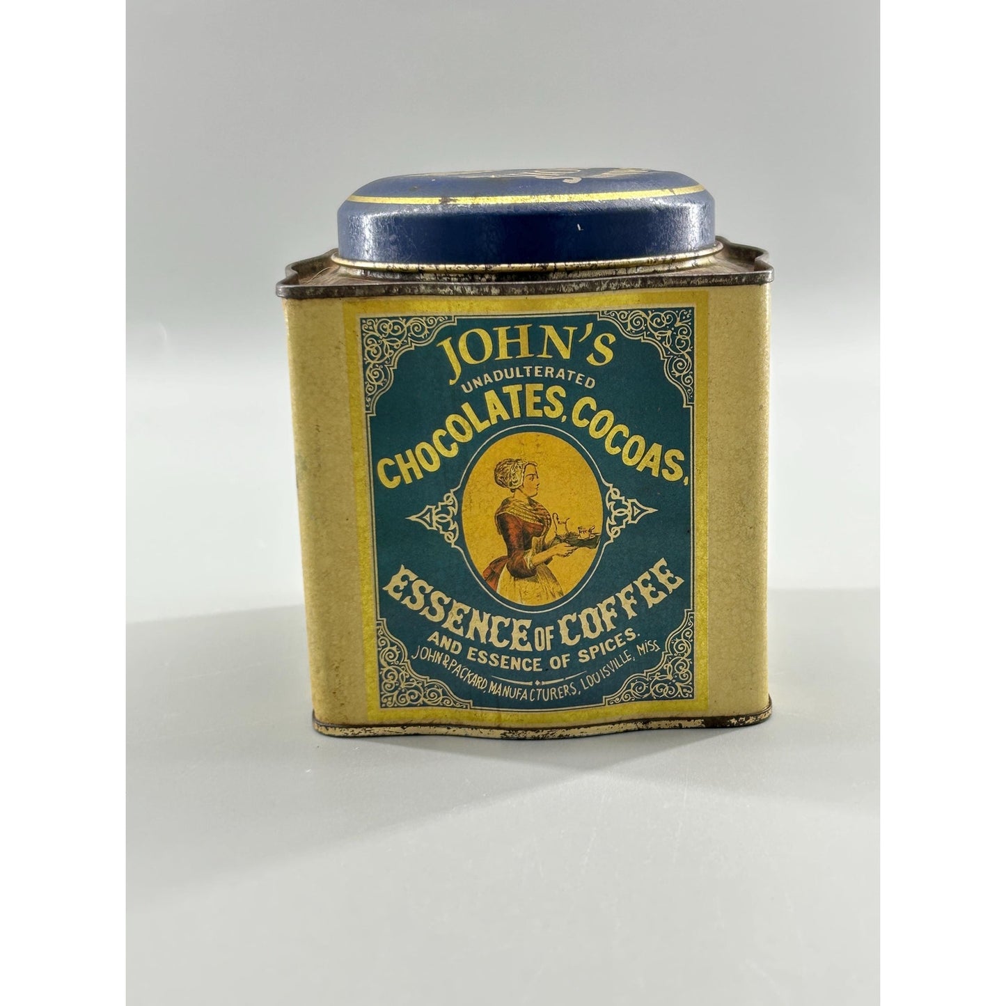 Antique John Packard Essence of Coffee Tin Victorian Advertising Louisville KY