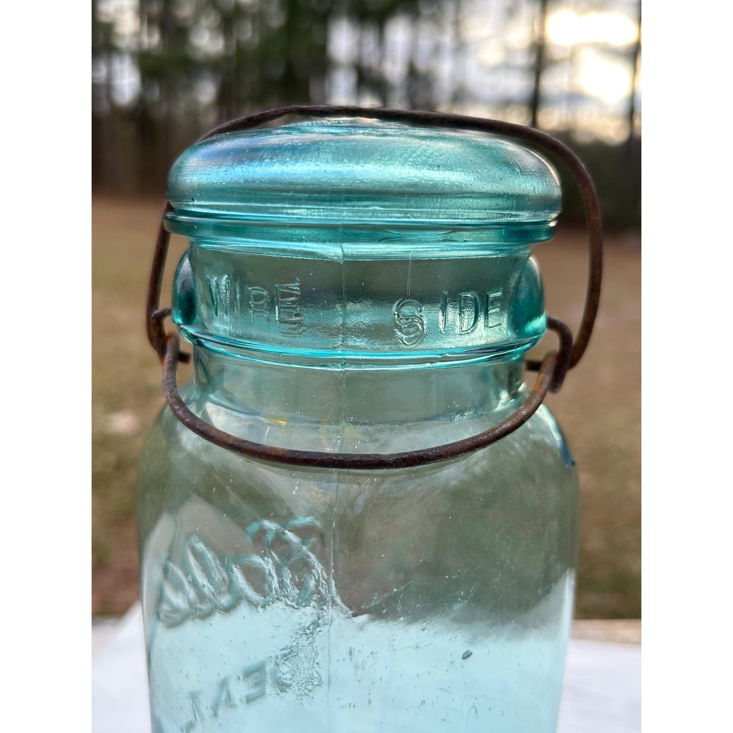 Ball Ideal Square Aqua Glass Mason Jar w/ Wire Bail & Glass Lid