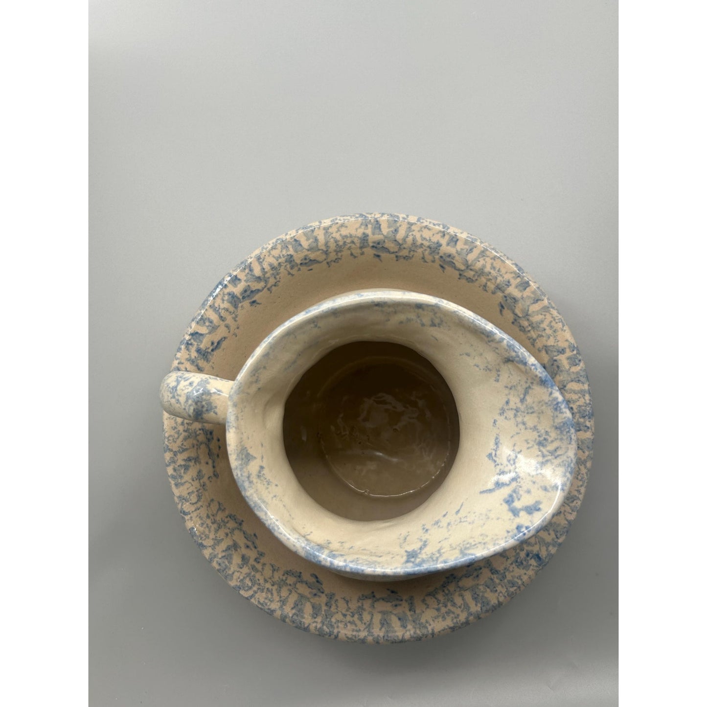 Robinson Ransbottom Blue Spongeware Pitcher and Bowl Set, RRP Pottery Stoneware Basin, Primitive Farmhouse Kitchen Decor, Rare