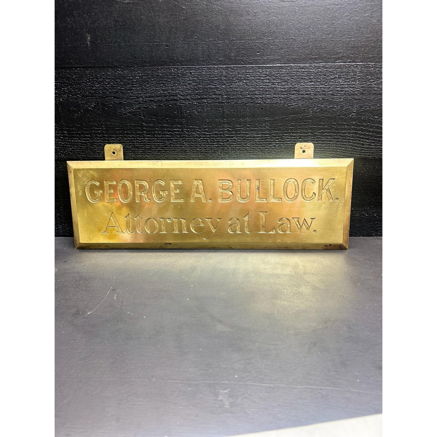 Restored Antique Brass Lawyer Sign – GEORGE A. BULLOCK Attorney at Law Plaque – Early 1900s Engraved Brass Law Office Sign. gorgeous shine!