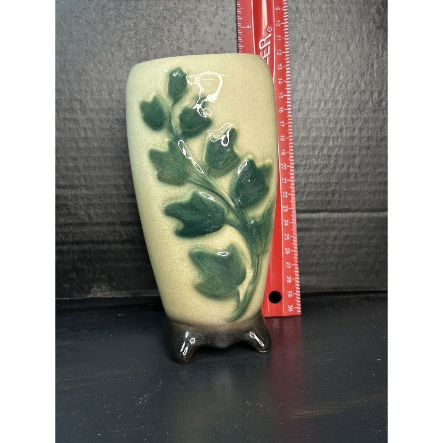 Vintage Porcelain Floral Vase — Hand-Painted Leaf Vine Design — 8 Inch