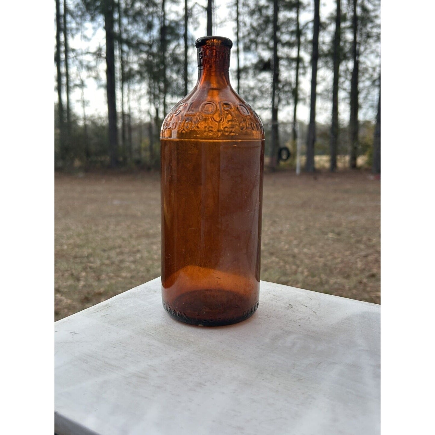 Rare 1929 Clorox amber glass 16oz bottle base embossed