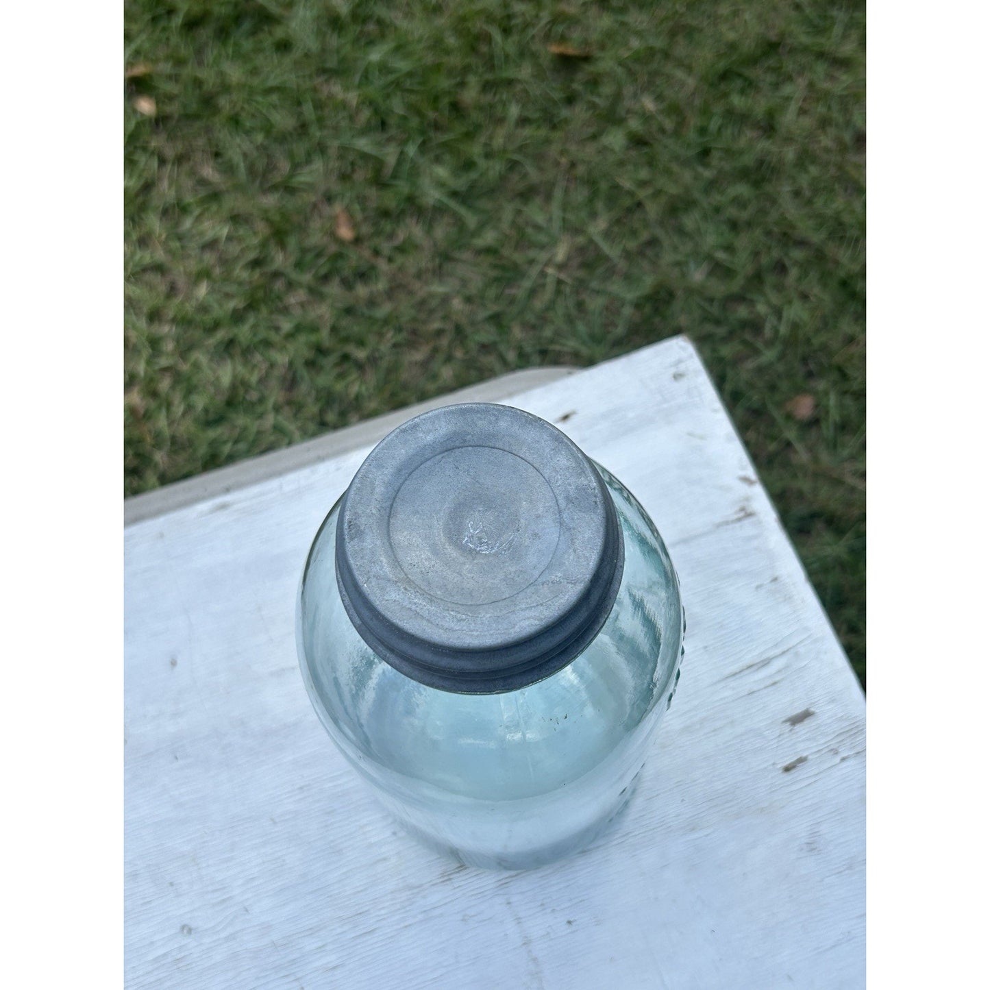 Rare Half Gallon Mission Bell Mason Jar Aqua WJ Latchford Los Angeles CA Antique