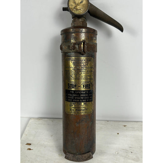 Original WWII STOP-FIRE Aircraft Fire Extinguisher — Brass Aviation Artifact