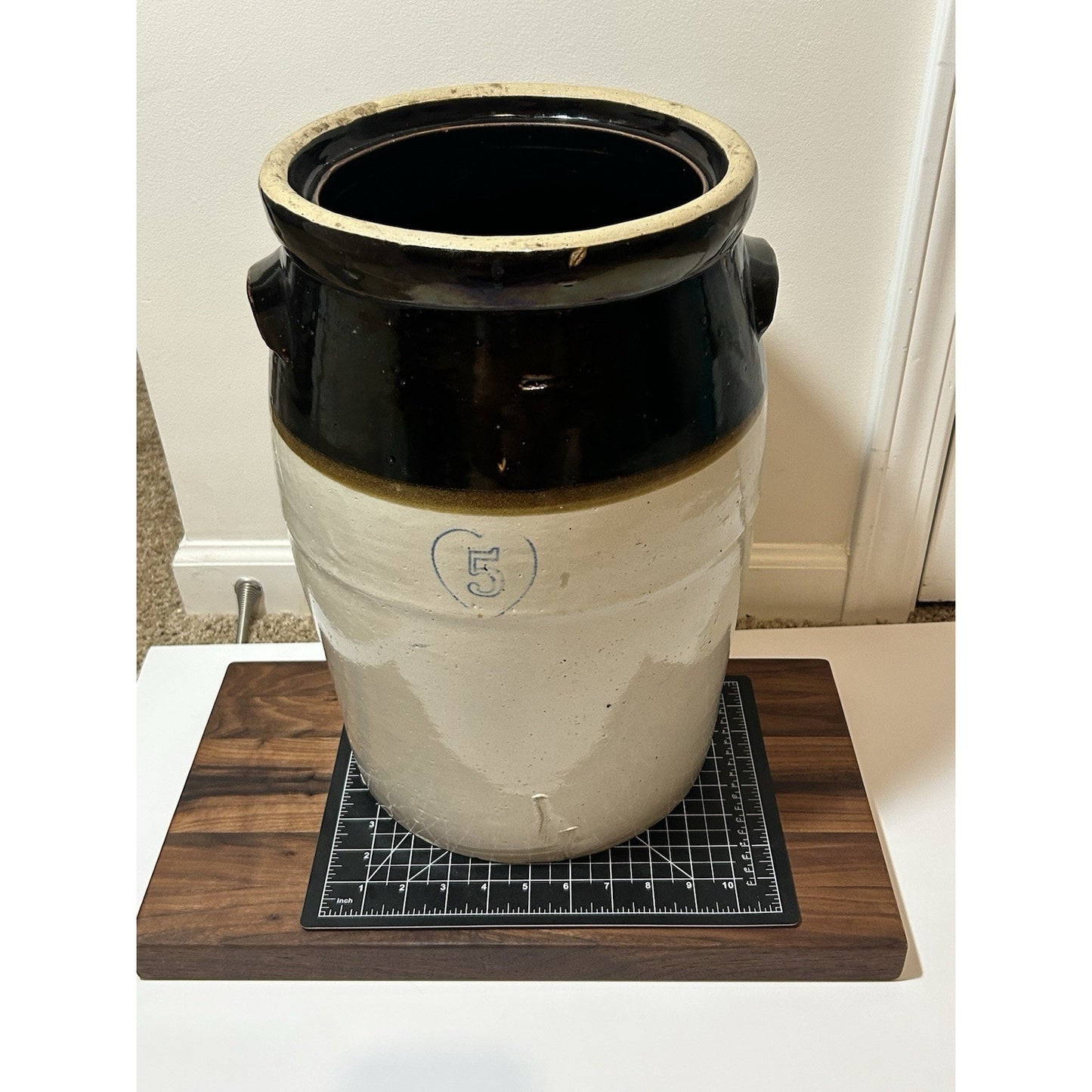 Antique Burley Winter 5 Gallon Stoneware Churn. Salt Glaze Crock W/ Albany Slip