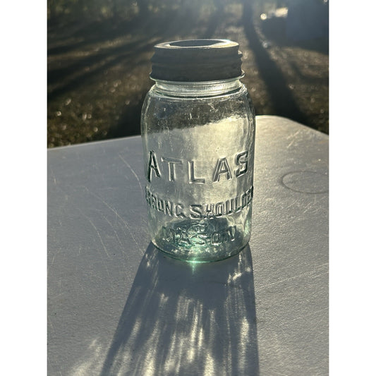 Gorgeous Light Cornflower Blue Atlas Strong Shoulder Quart Canning Jar Rare