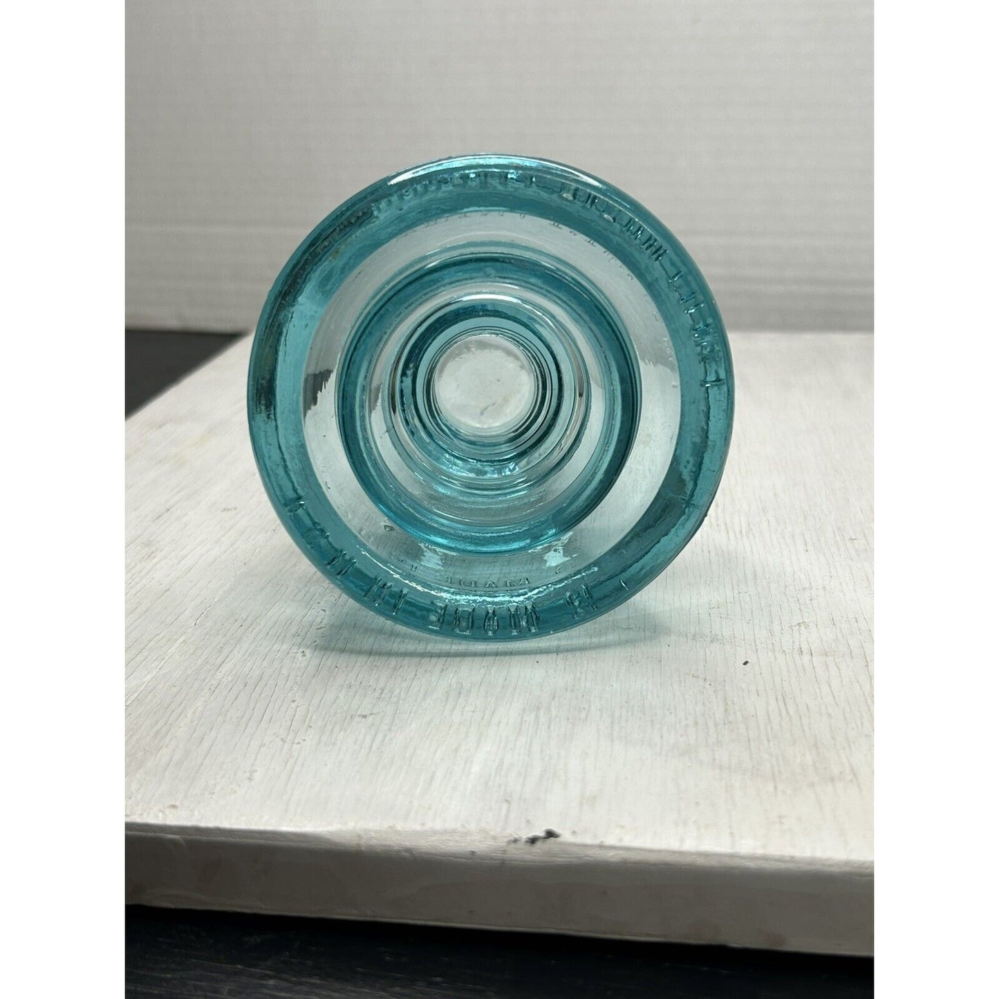 Whitall Tatum No 1 icy blue glass insulator all angles
