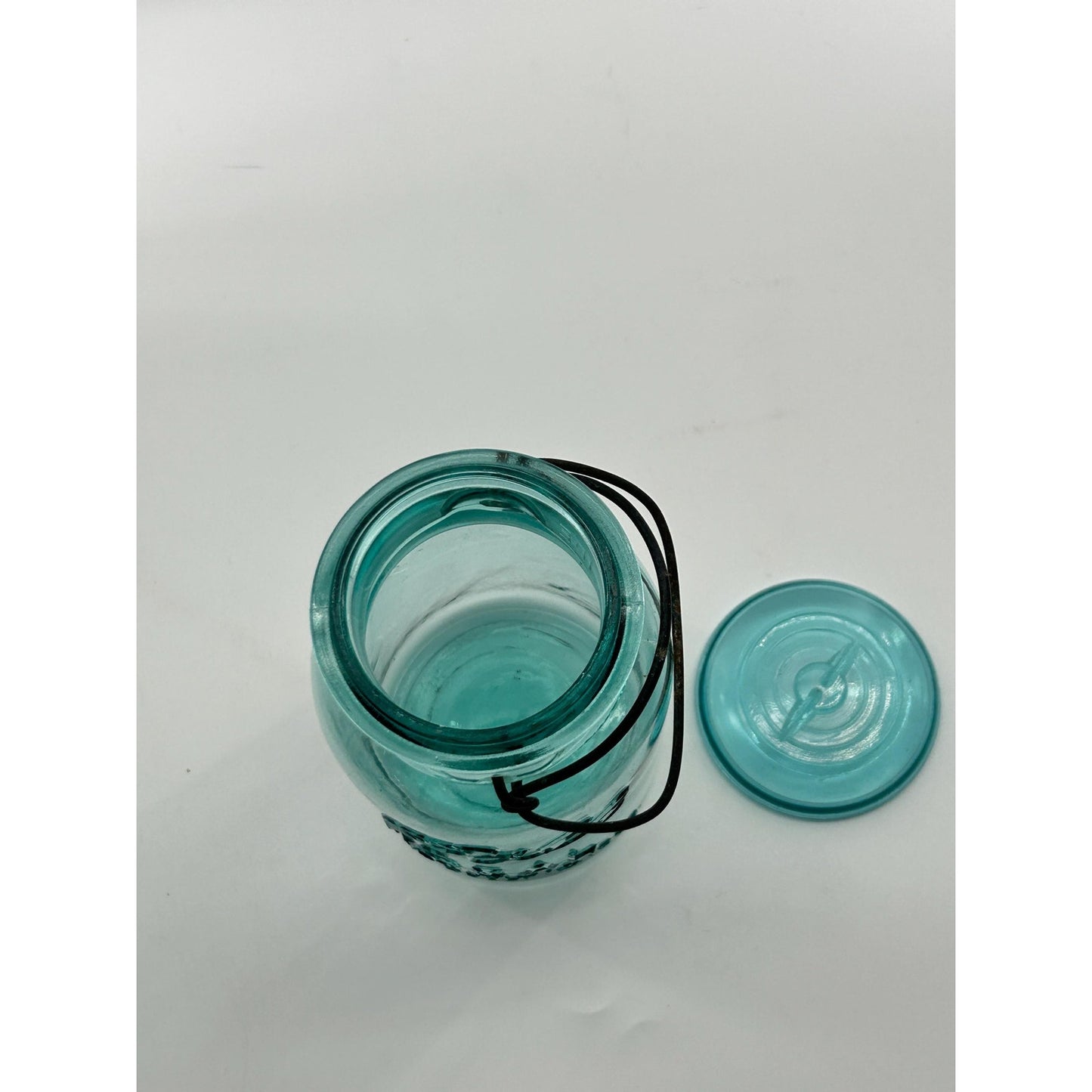 Antique Ball Ideal Aqua Blue Mason Jar Wire Bail Glass Lid Pat July 14 1908 Deep Embossed Fruit Jar Vintage Canning Jar Farmhouse Kitchen