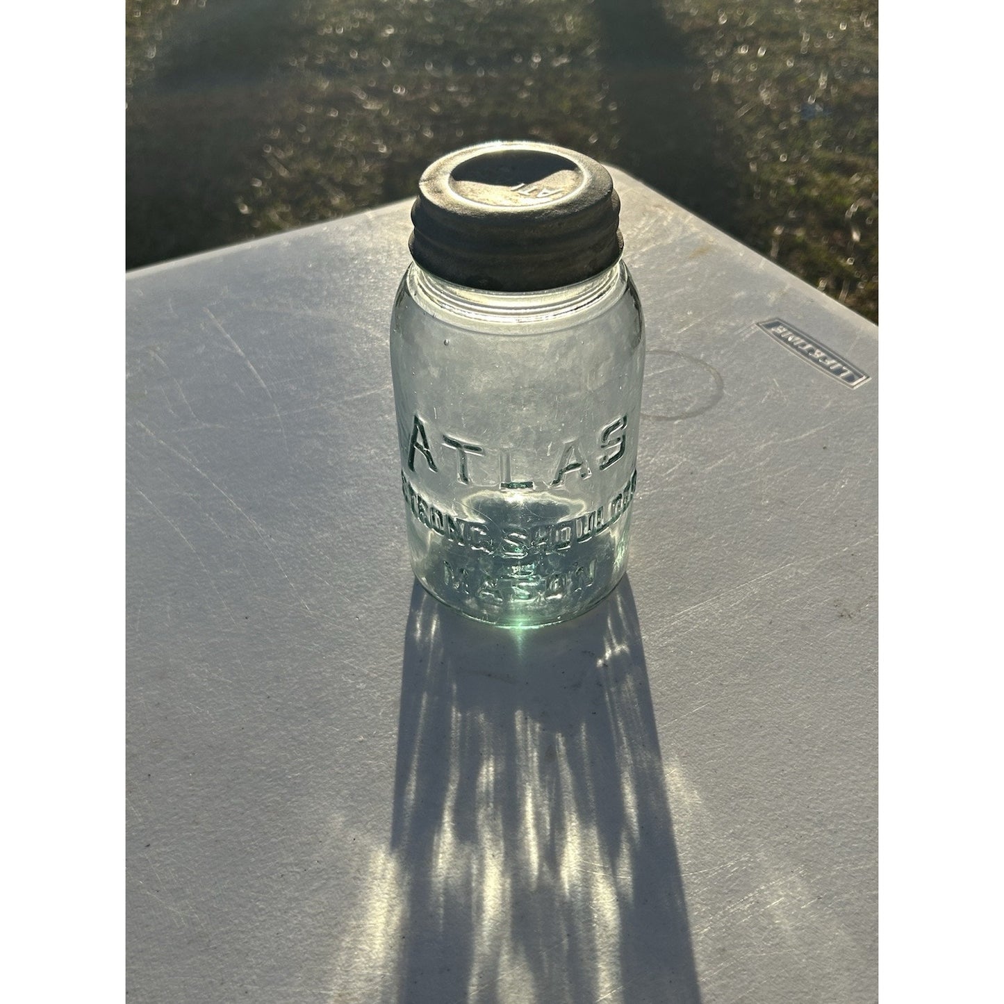 Atlas Strong Shoulder cornflower blue canning jar top view