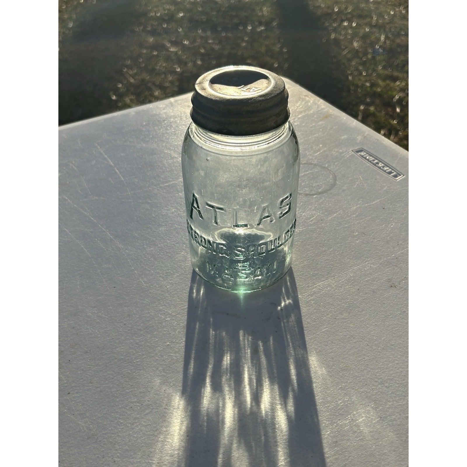 Atlas Strong Shoulder cornflower blue canning jar top view