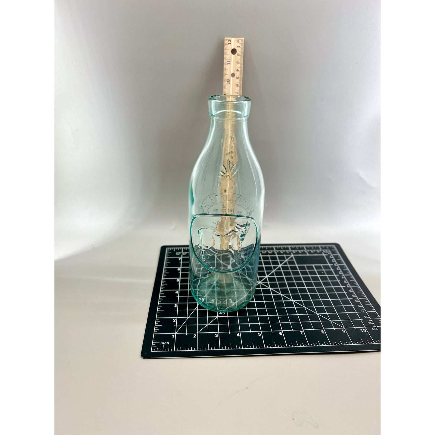 Vintage Italian Absolutely Pure Milk Bottle Embossed Cow Aqua Glass 1 Quart