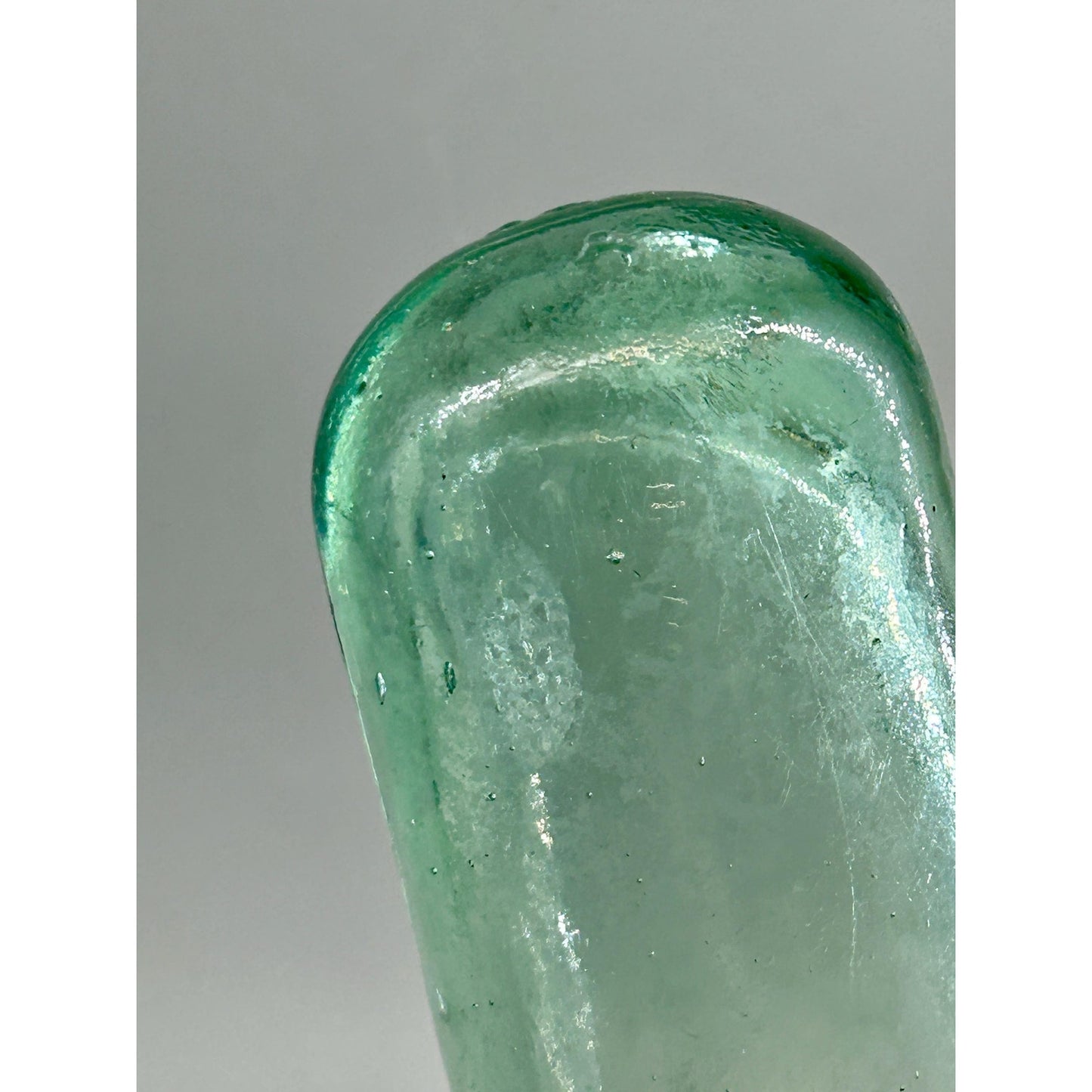 Antique Rare Aqua Whiskey Bottle c1870-1885 Applied Collar Hand Blown Whittle Glass Deep Push Up Base. Scarce find.
