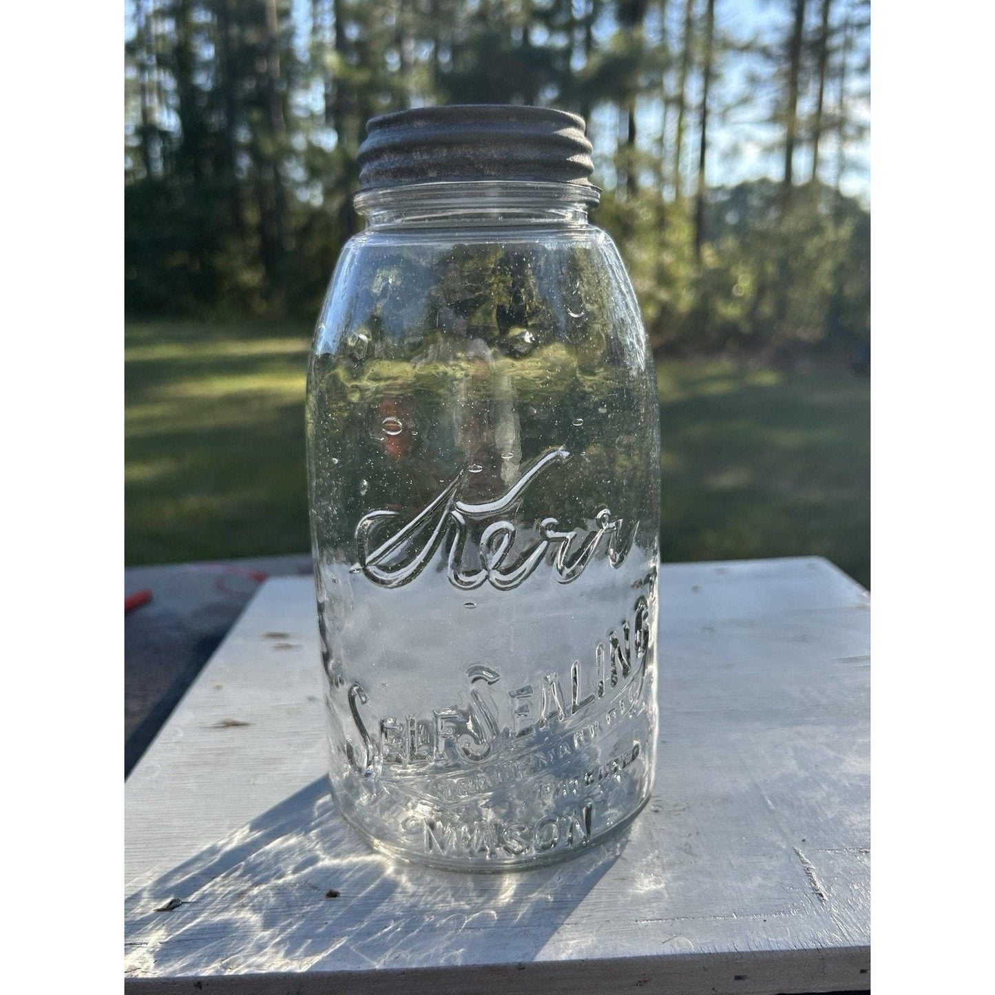 Antique Mason Jar Kerr Self Sealing 1915 Sand Springs Oklahoma Seed Bubble Glass Rare Fruit Jar Collector