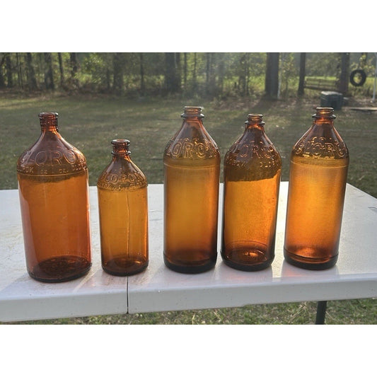 Vintage Clorox Amber Glass Bottle Set of 5 Embossed Bleach Bottles 1930s-1950s
