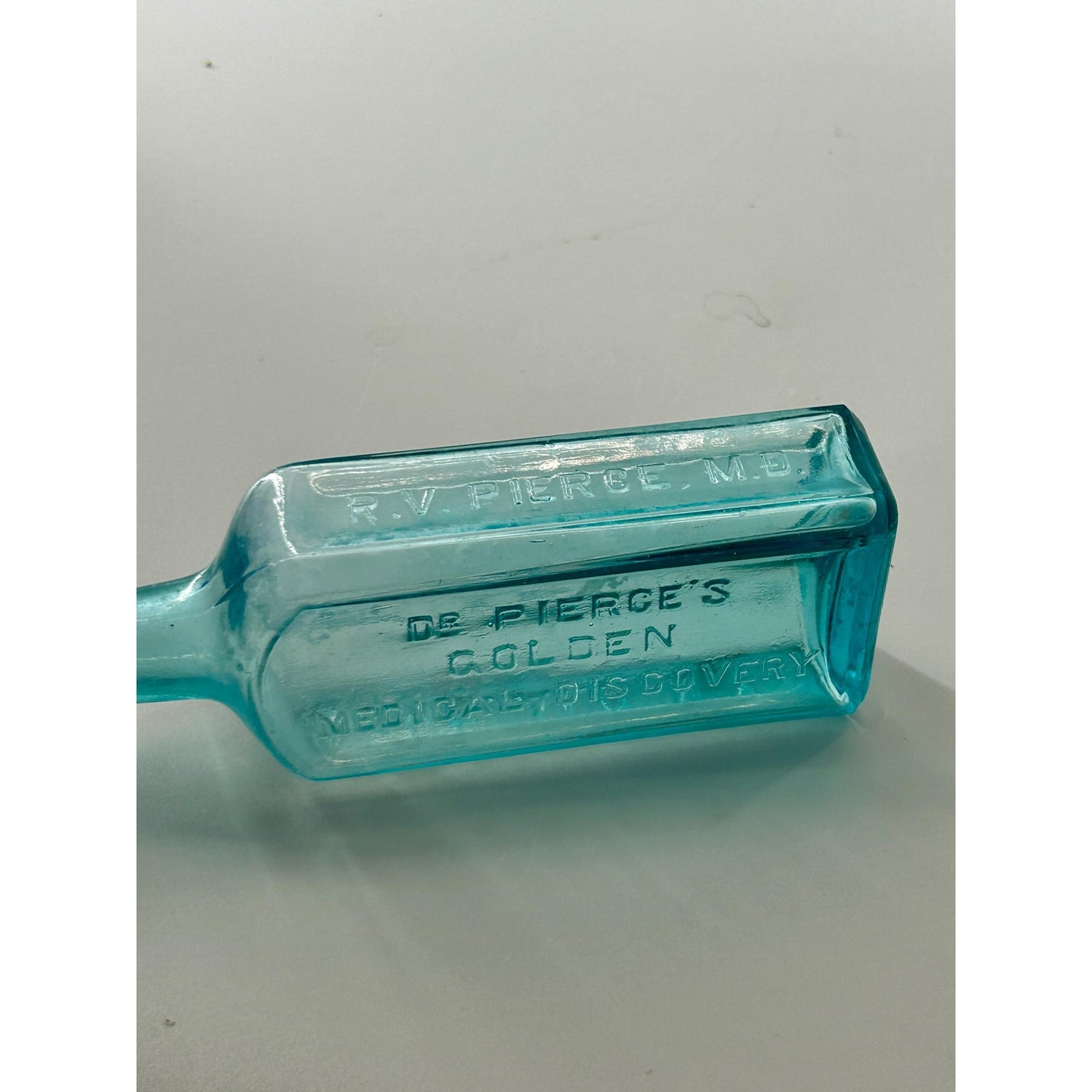 Antique Dr Pierce Golden Medical Discovery Aqua Blue Medicine Bottle Buffalo NY Patent Medicine c1880s