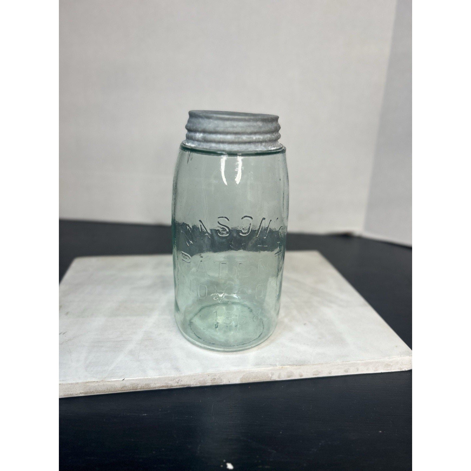 Antique Masons Jar Quart Canning Jar Nov 30th 1858 Light Blue Bubbles Rare