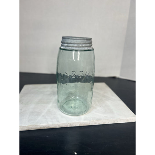 Antique Masons Jar Quart Canning Jar Nov 30th 1858 Light Blue Bubbles Rare