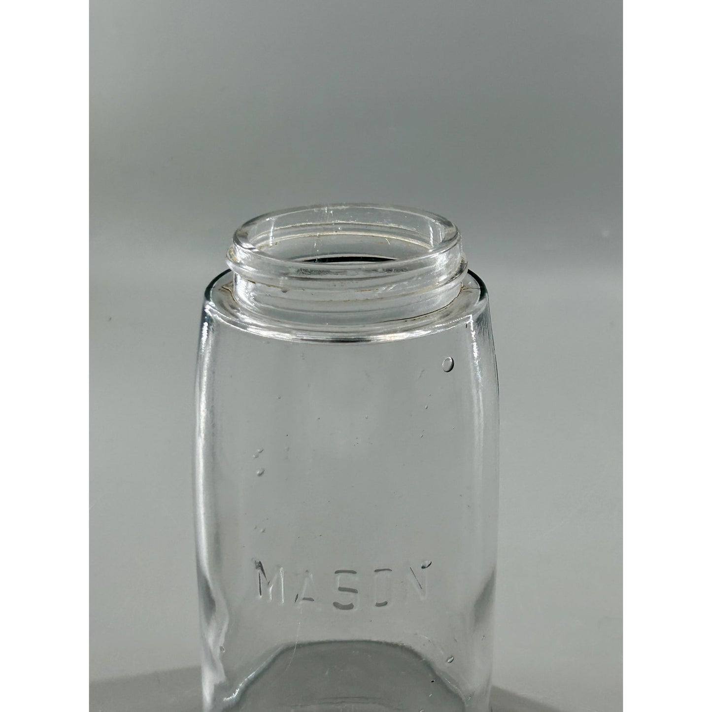 Vintage Mason Quart Fruit Jar Straight Line Clear Glass w/ Ball No. 10 Glass Lid. Gorgeous crisp embossing . With glass bubbles
