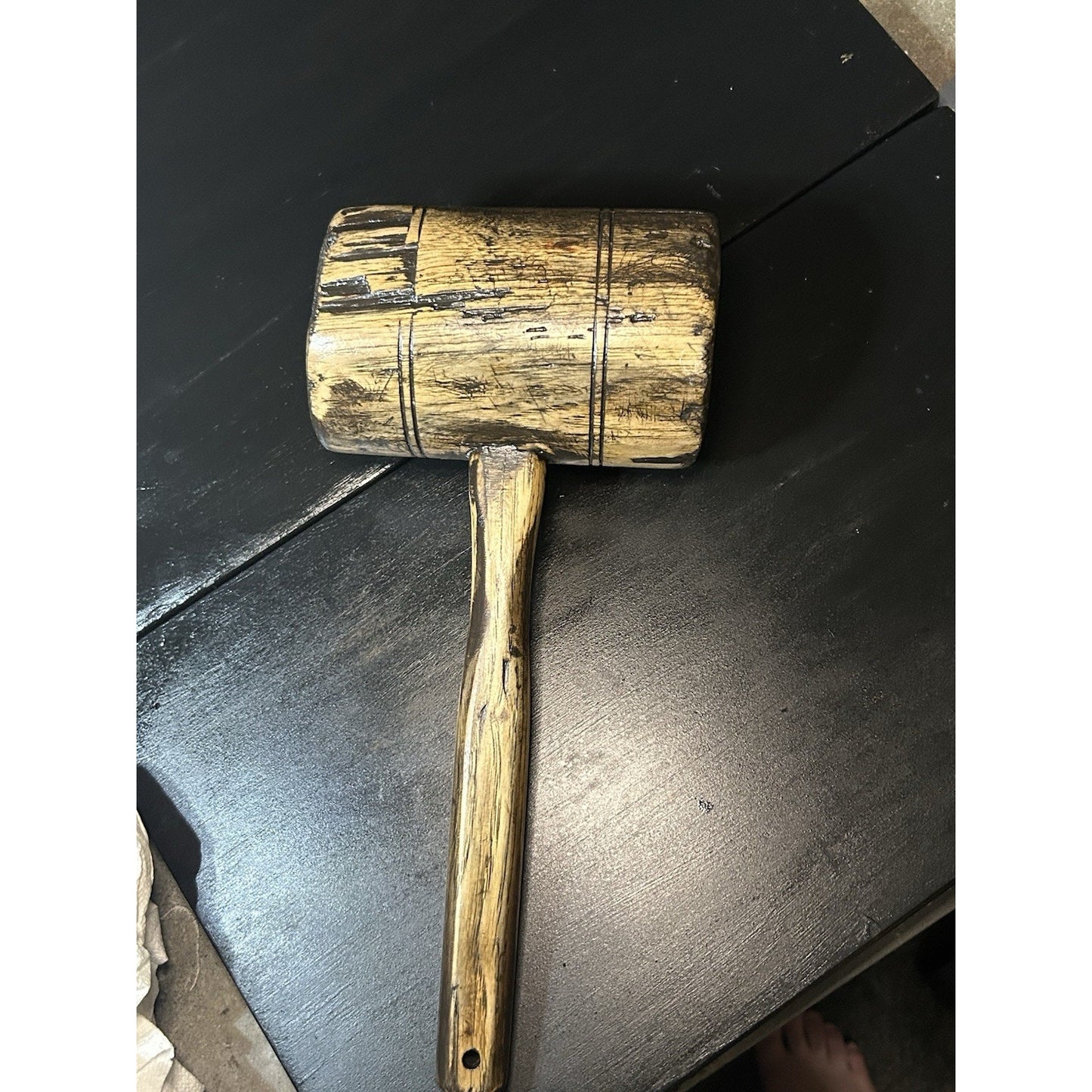 Antique Carpenter's Mallet — Heavily-Used Working Surface — Early 20th Century Joiner's Tool — Rustic Primitive Decor