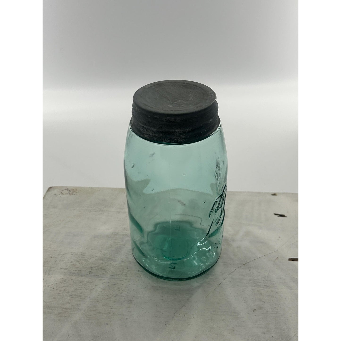 Antique Ball Mason Quart Deep Teal Aqua 1910–1923 Underlined Script Near Mint Zinc Lid 100+ Year Old Vintage Canning Jar