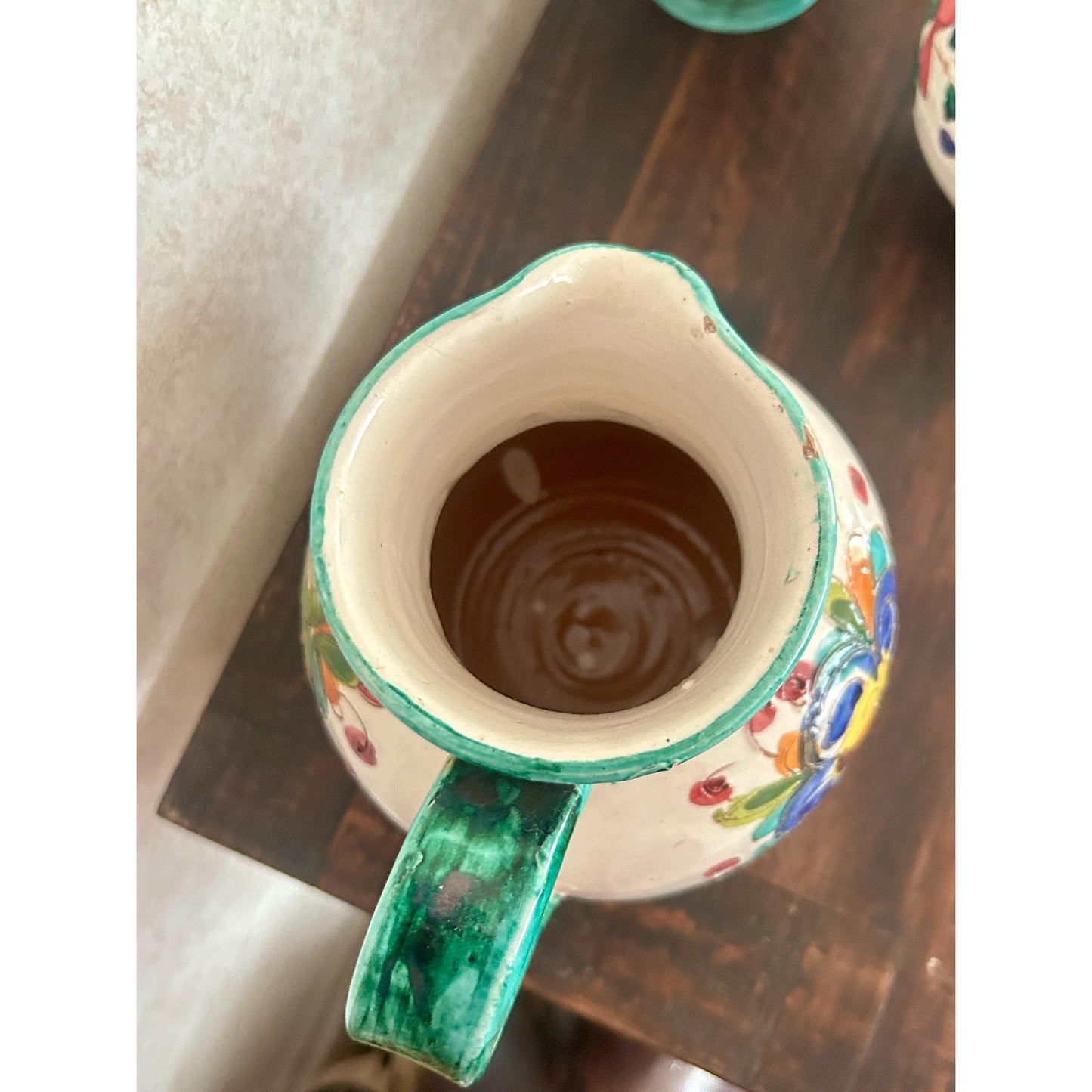 Vintage Spanish Talavera Faience Pottery Pitcher Hand Painted Floral Ceramic Jug Majolica