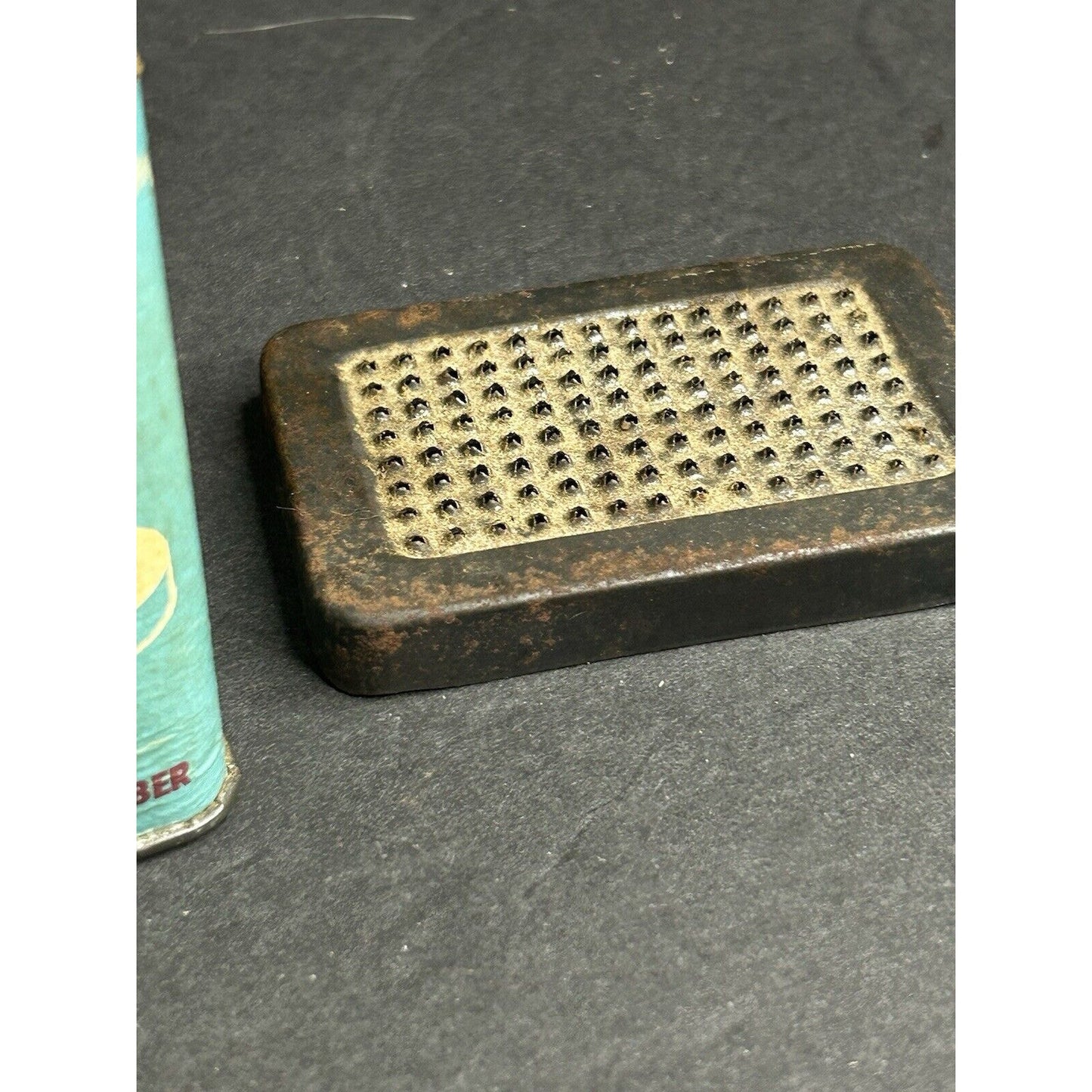 Antique Crest tire patch tin BNIB natural light view