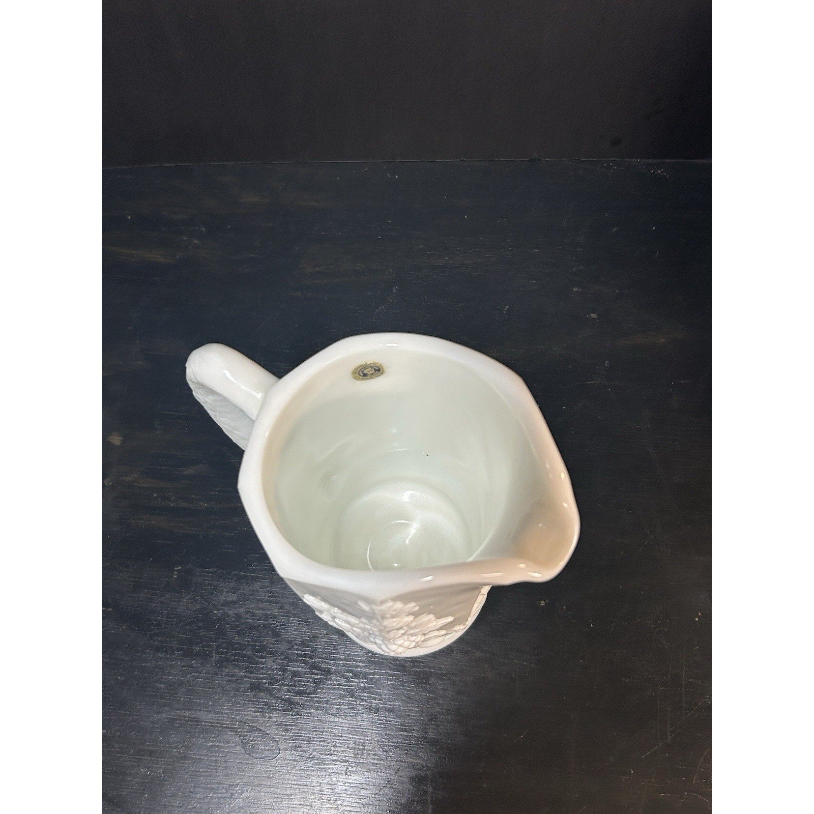 1950s Westmoreland milk glass paneled grape vine pitcher all angles