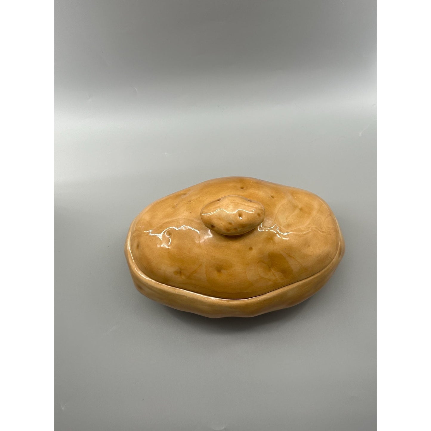Atlantic Mold Potato Form Covered Dish • Novelty Lidded Potato Container • Studio Pottery Sculptural Ceramic • Signed 1981