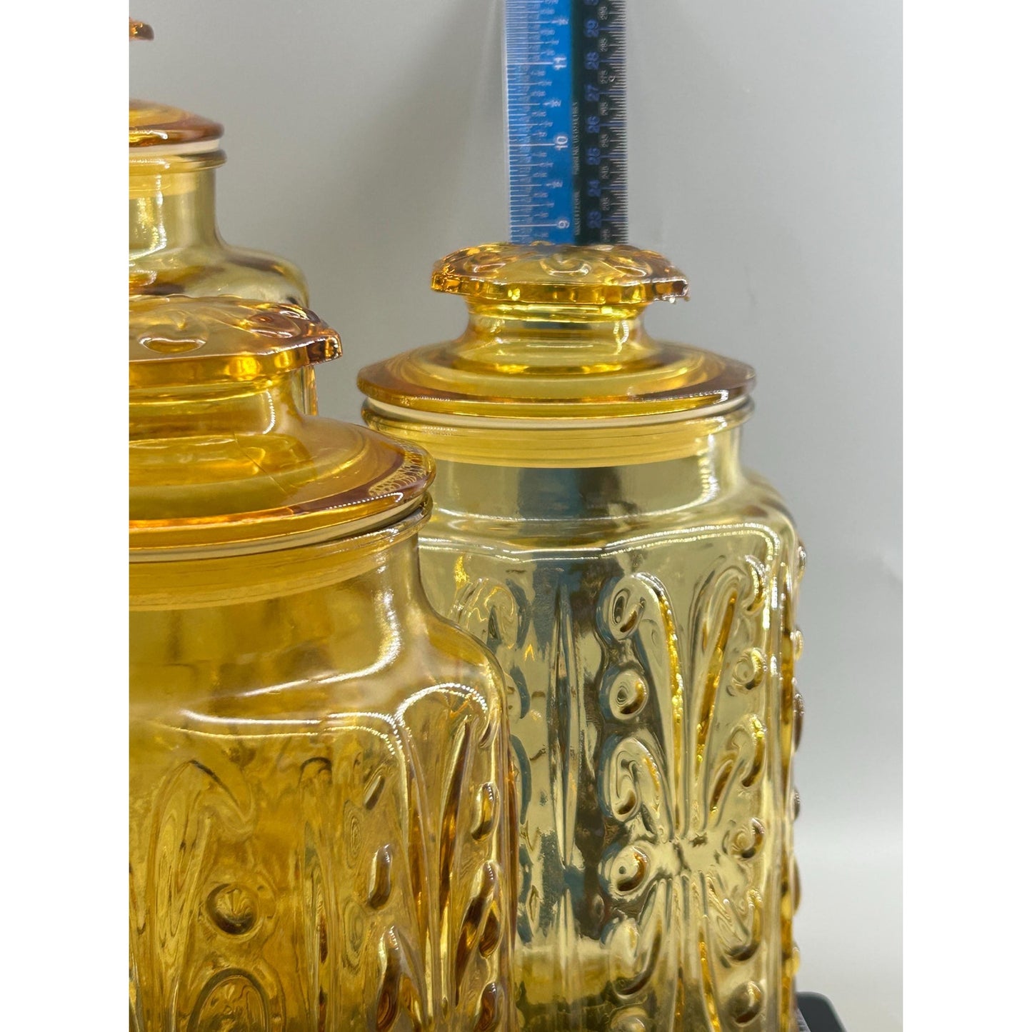 Indiana Honey Amber Glass Apothecary Jars Set of 3, Vintage MCM Kitchen Canisters, Retro Farmhouse Storage, Cookie Jar