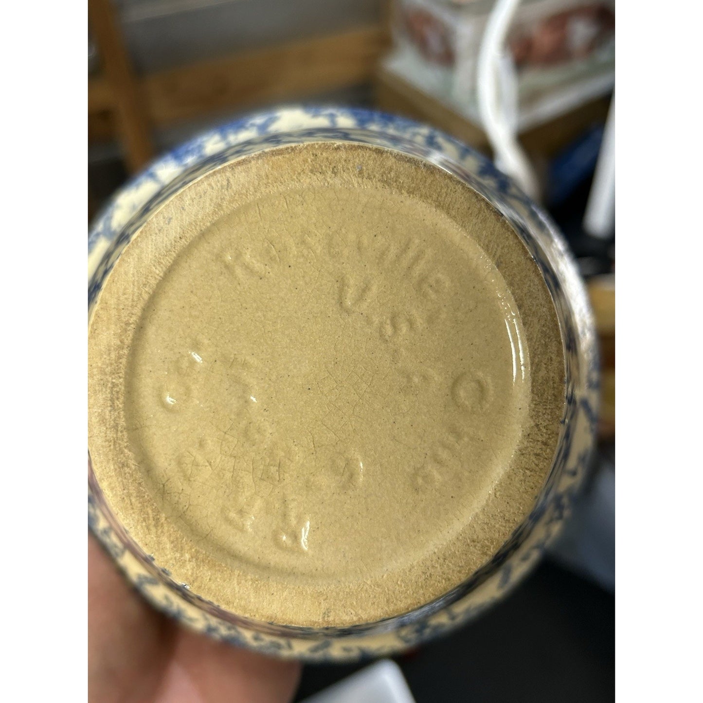 Ransbottom spongeware blue bowl 305 natural light color