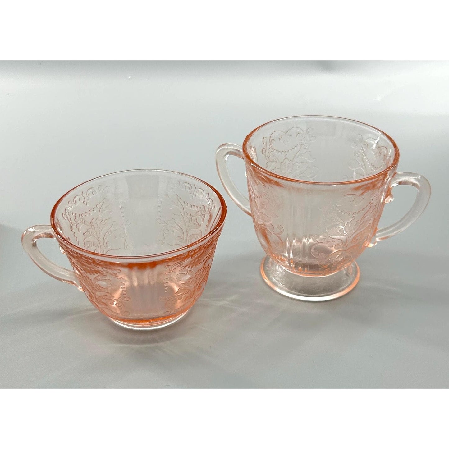 Federal Glass Madrid Pink Depression Glass Sugar & Creamer Set | 1930s Vintage Etched Tableware