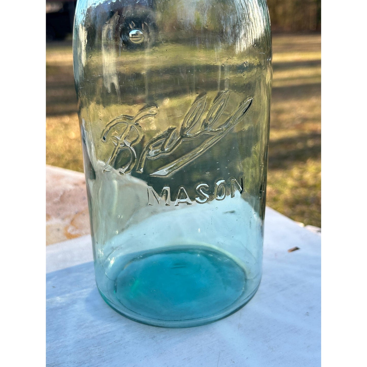 Antique Ball Triple L Half Gallon Aqua Mason Jar 1900–1910 Early Script Fruit Jar Ball Bros Glass Embossed Original Zinc Lid