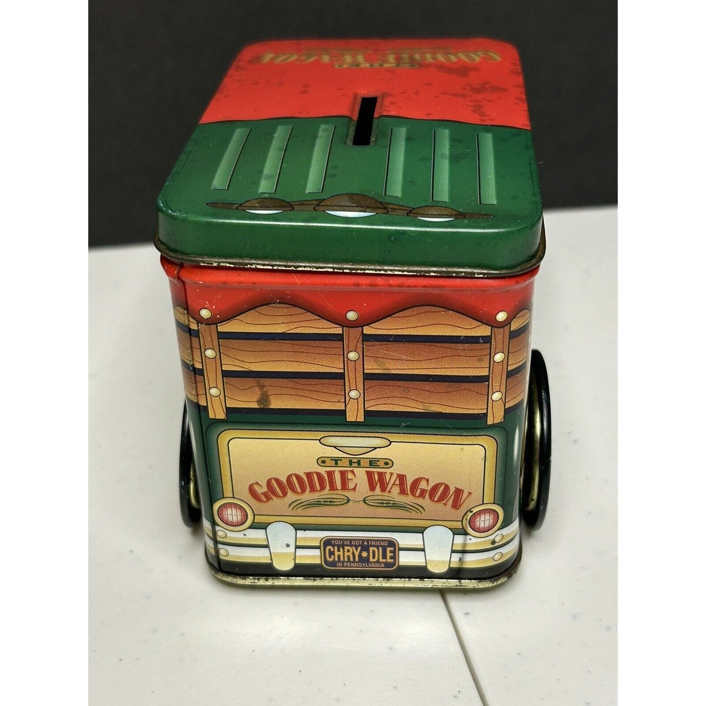 Vintage Nobel Hall Cherrydale Farms "The Goody Wagon" Tin Truck Coin Bank. NEW!!