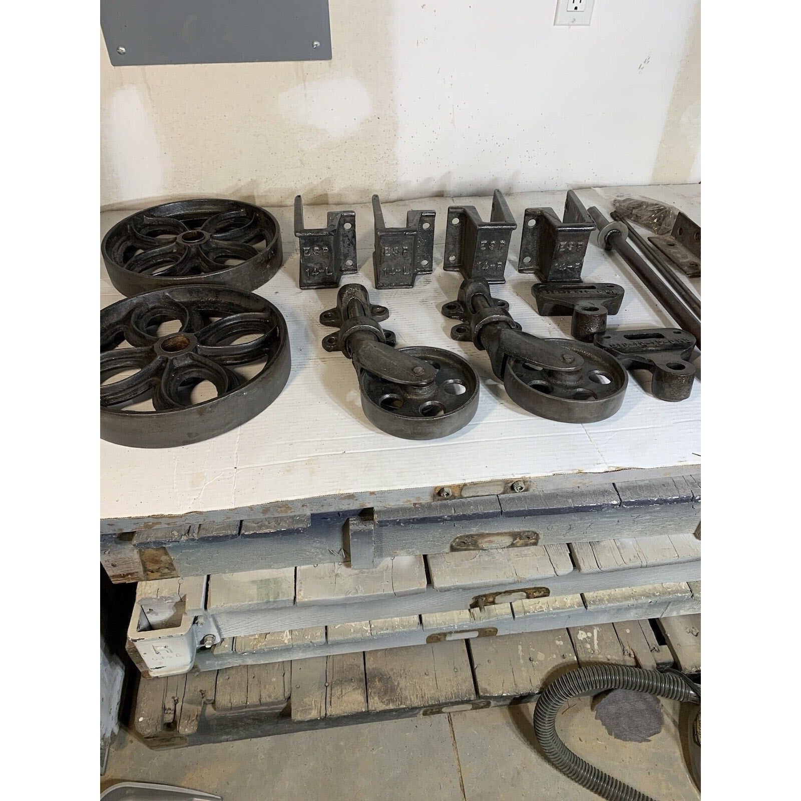 Lineberry factory cart daisy wheels hardware side view cast iron