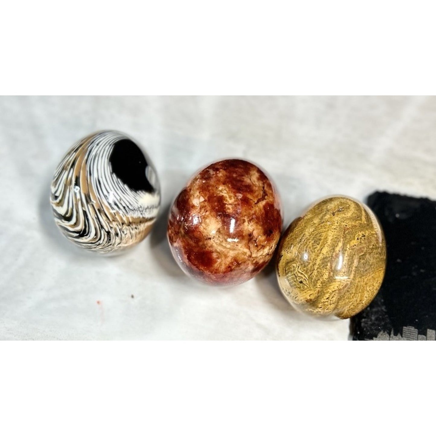 Set of 3 Polished Gemstone Eggs | Red Jasper, Yellow Jasper & Banded Agate | Healing Crystals, Mineral Decor, Collector Gift. STUNNING decor