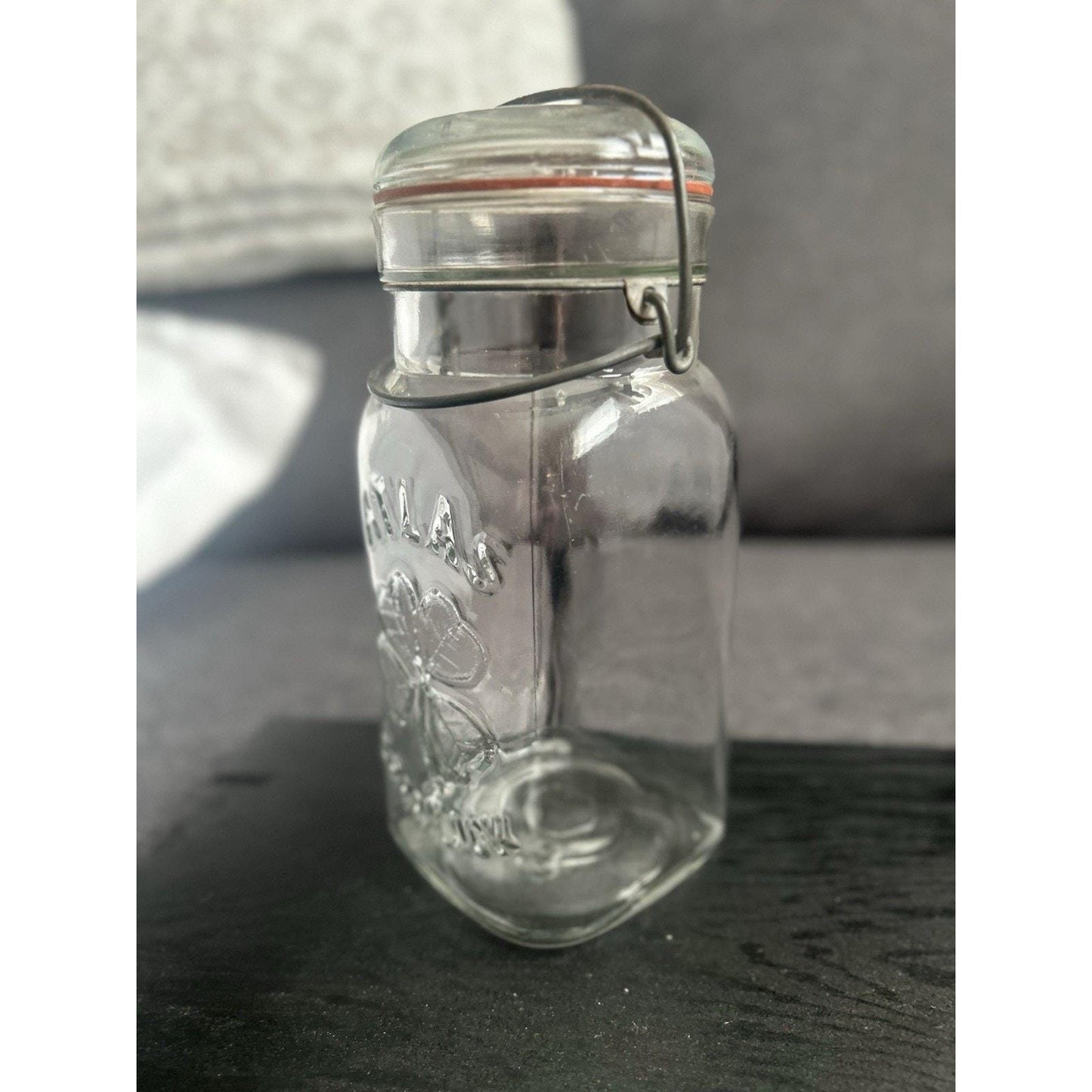 Scarce Vintage ATLAS “Good Luck” Clover Jar – Embossed Four-Leaf Canning Jar