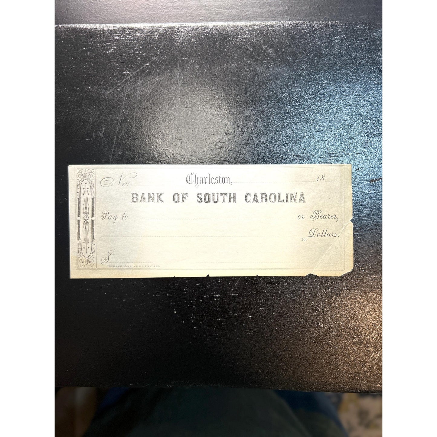 Antique Bank of South Carolina Check Charleston SC | 1800s Blank Bank Note Form | Southern Ephemera Paper Collectible. Very rare civil war!