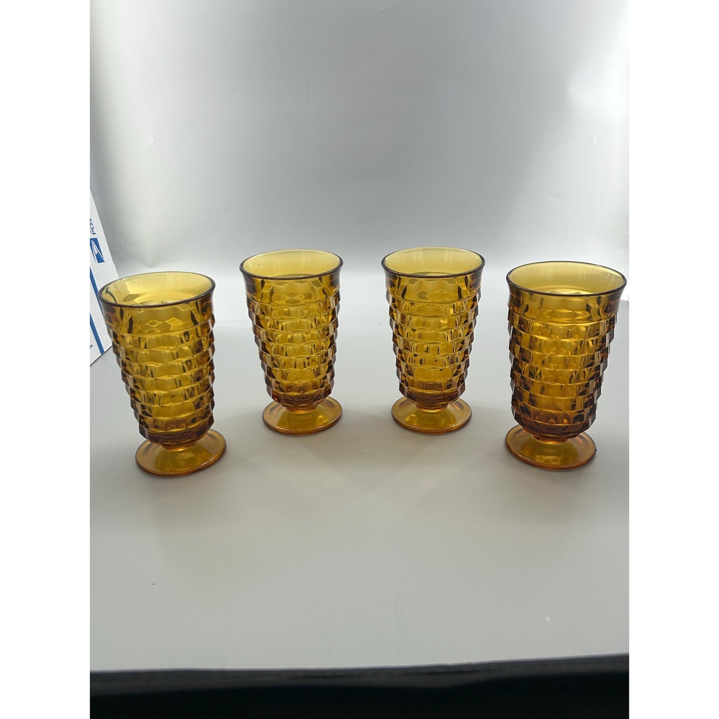 Vintage Indiana Glass Whitehall Cube Tumblers Set of 4 Amber Footed Glasses Mid Century Barware Retro Drinkware. Honey Brown Root Beer MCM