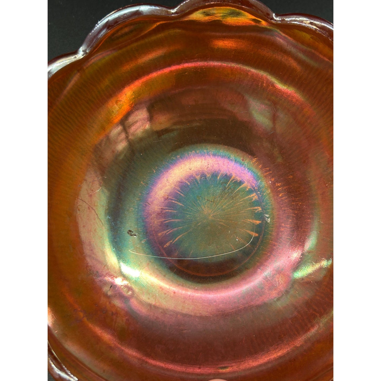 Vintage Antique Carnival Glass Bowl | Amber Marigold Iridescent Bowl | 1920s Pressed Glass