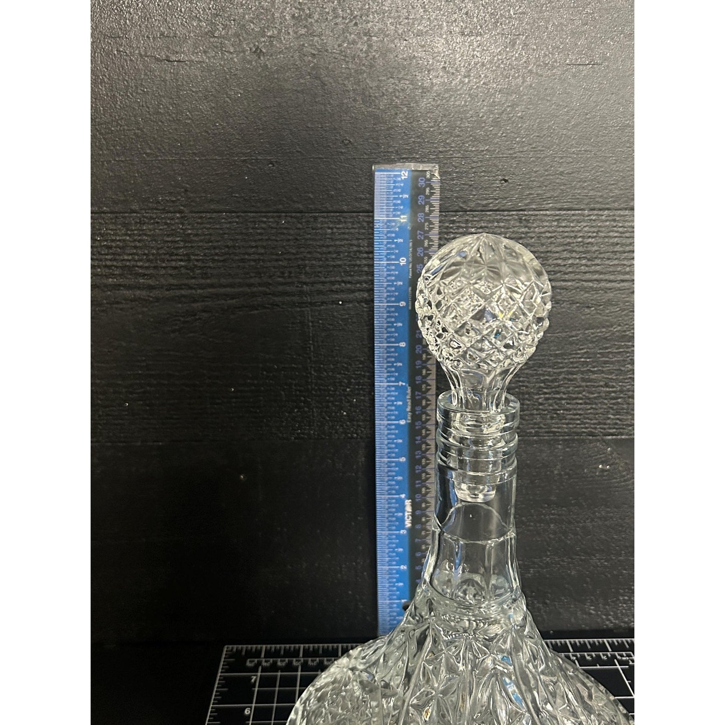 Vintage Cut Crystal Decanter with Stopper • Pressed Glass Starburst Pattern • Heavy Clear Barware • Mid-Century Liquor Whiskey Wine Bottle